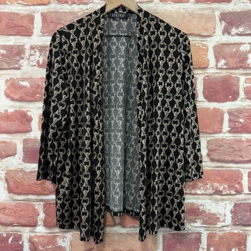 Kasper Shrug Top Womens XL Petite Black Multicolor Chain Link Casual Career Wear